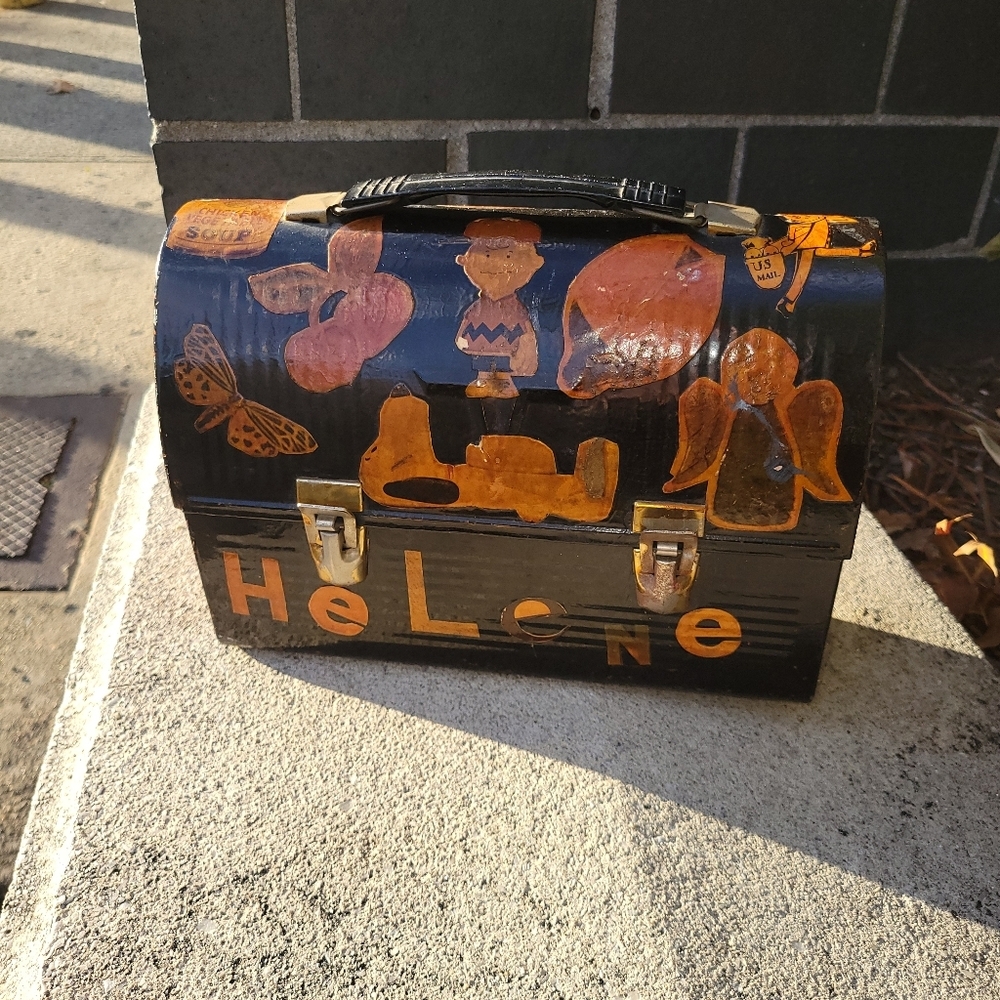 Rare Vintage 1960's Metal Black & Orange‎ Cutout Lunchbox Collectible Home Decor